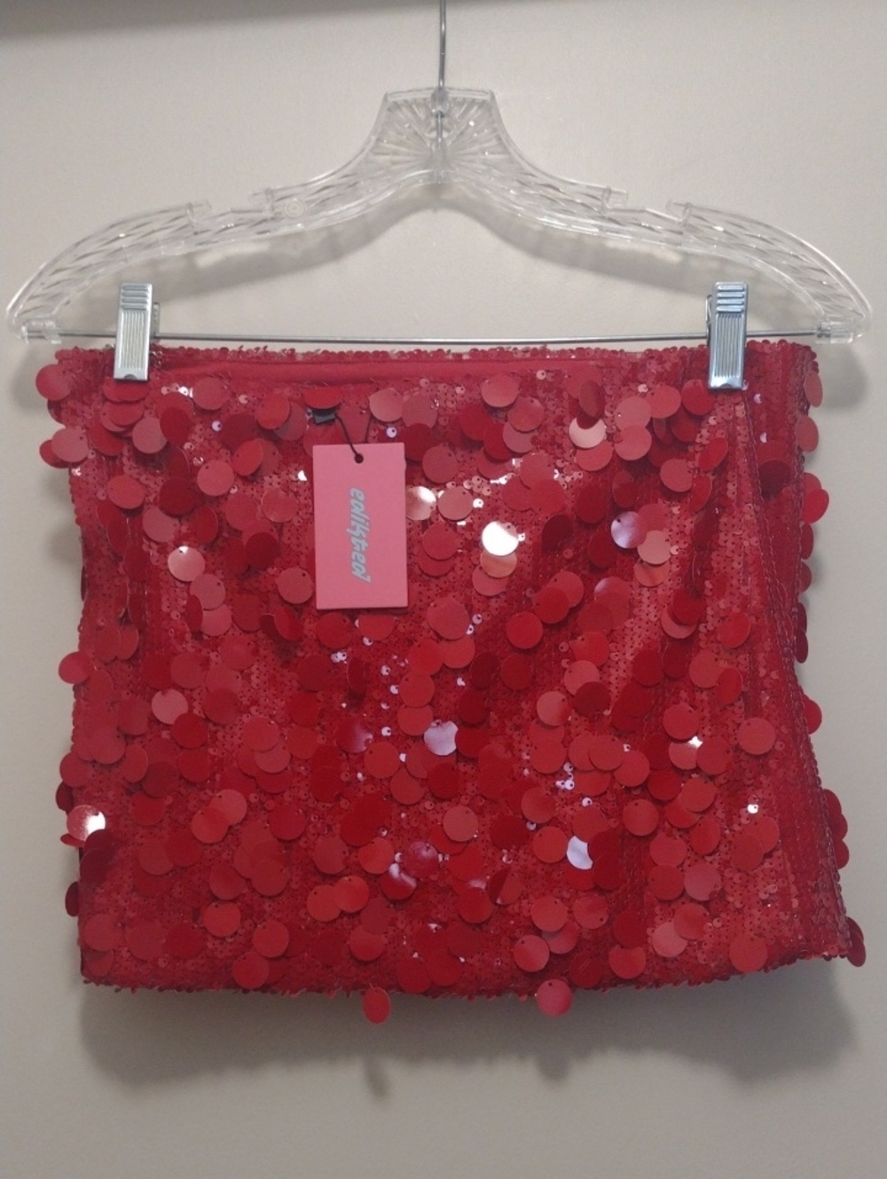 Edikted Red Sequin Mini Skirt (J875)
